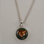 Sterling Silver enamel fox head necklace