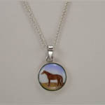 Sterling Silver enamel horse in field necklace
