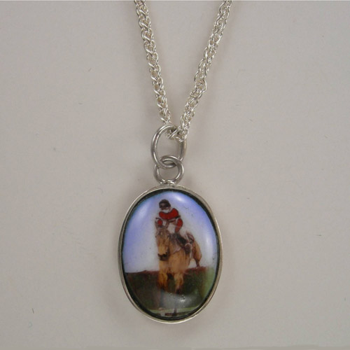 Sterling Silver hunter jumper scene necklace