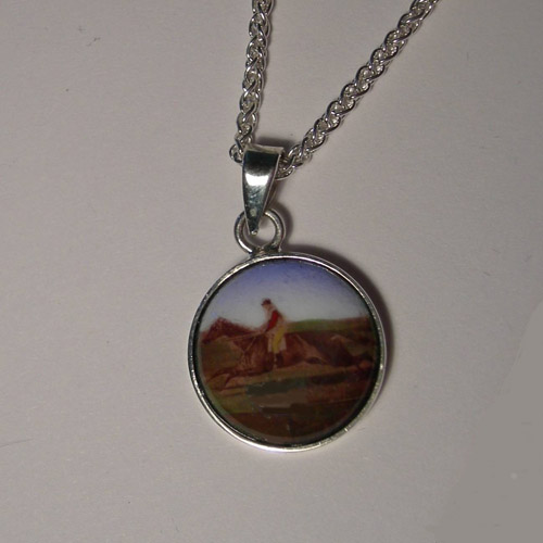 Sterling SIlver enamel galloping race horse necklace