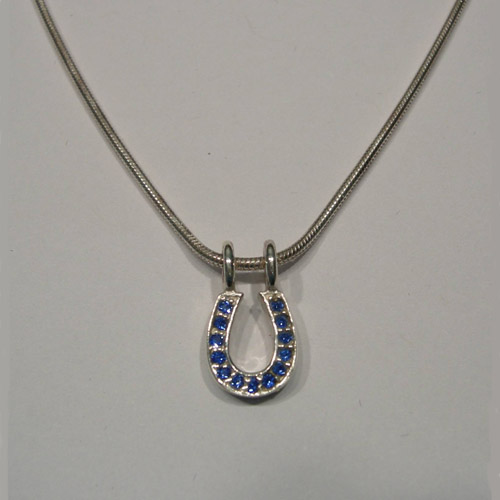Sterling Silver blue Cubic Zirconia horseshoe necklace