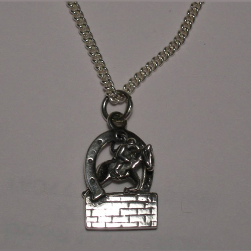 Sterling Silver hunter jumper over brick wall necklace
