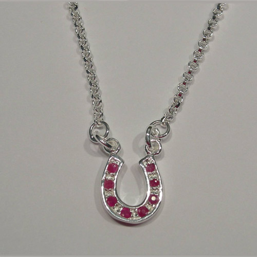 Sterling Silver small ruby horseshoe necklace