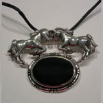 Sterling Silver double horses and Black Onyx pin/pendant