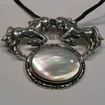 Sterling Silver double horses and Mother of Pearl pin pendant