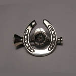 Sterling Silver jockeys cap and horseshoe and horn brooch
