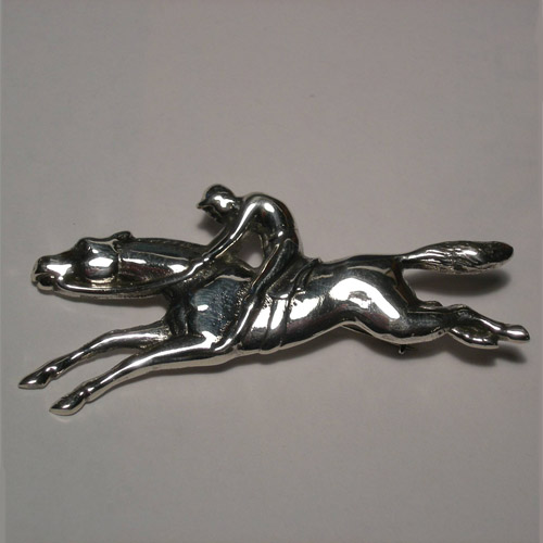 Sterling Silver race horse and jockey brooch