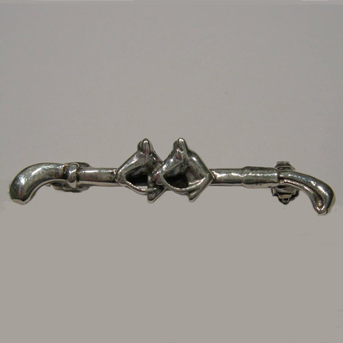 Sterling Silver double horse heads and crop brooch