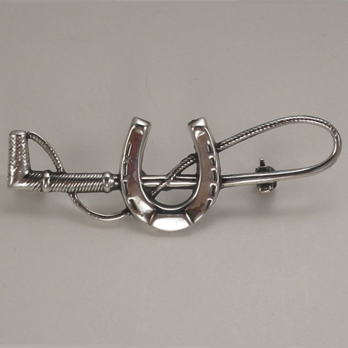 Sterling Silver horseshoe and crop brooch
