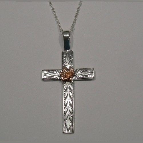 Sterling Silver and rose gold cross necklace