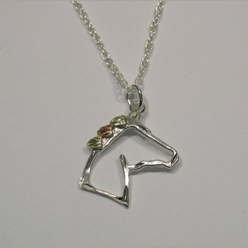 Black Hills Gold Sterling Silver silhouette horse head necklace