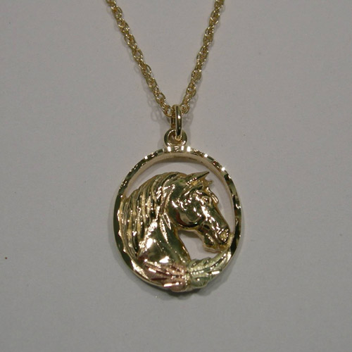 Black Hills Gold horse head in oval necklace