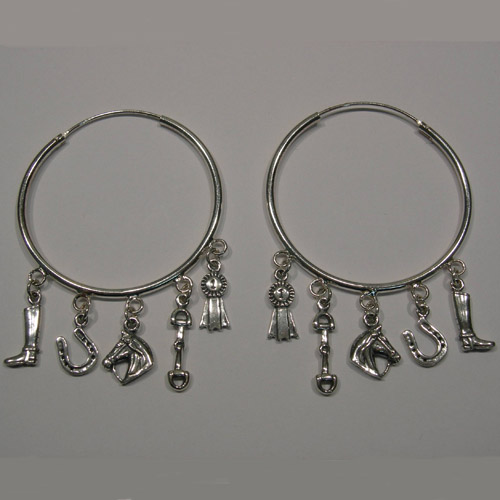 Sterling Silver large hoop and charms earrings
