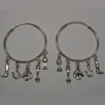 Sterling Silver large hoop and charms earrings