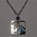 Rhodium plated horse head and horseshoes necklace