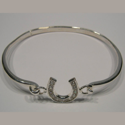 different view of silver Cubic Zirconia horseshoe bangle bracelet