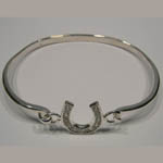 different view of silver Cubic Zirconia horseshoe bangle bracelet
