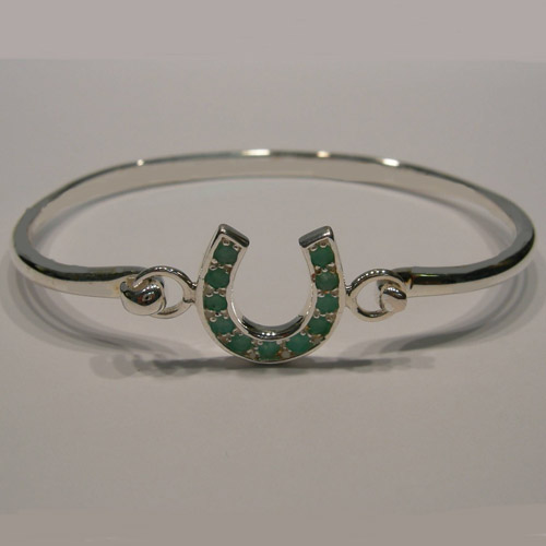 Sterling Silver emerald horseshoe bangle bracelet