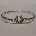 Sterling Silver childs emerald horseshoe bangle bracelet