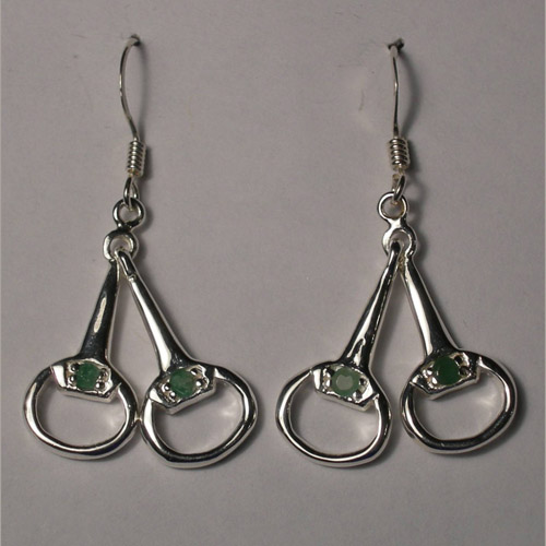 Sterling Silver emerald snaffle bit dangle earrings