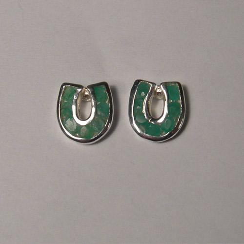 Sterling Silver emerald horseshoe post earrings