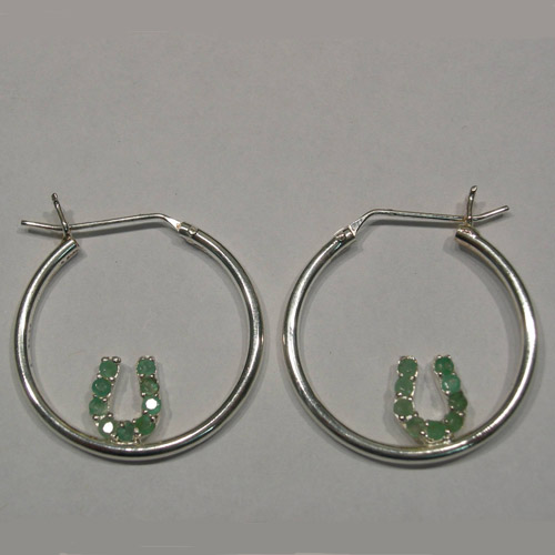 Sterling Silver emerald horseshoe hoop earrings