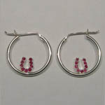 Sterling Silver ruby horseshoe hoop earrings