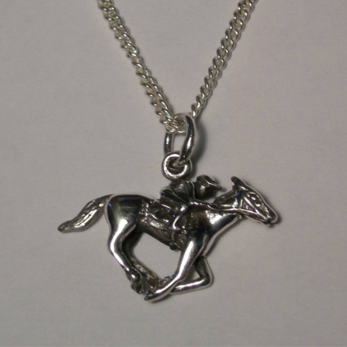 Sterling Silver racehorse and jockey necklace