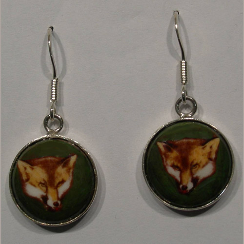 Sterling Silver fox enamel earrings