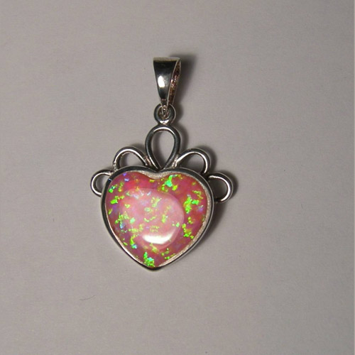 Sterling Silver heart shaped pink Opal pendant