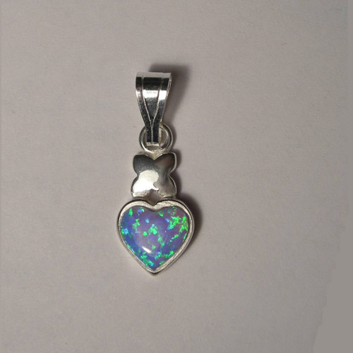 Sterling Silver heart shaped black opal pendant