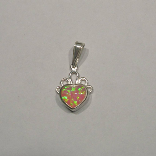 Sterling Silver small heart shaped pink opal pendant