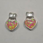 Sterling Silver Pink Opal heart shaped post earrings