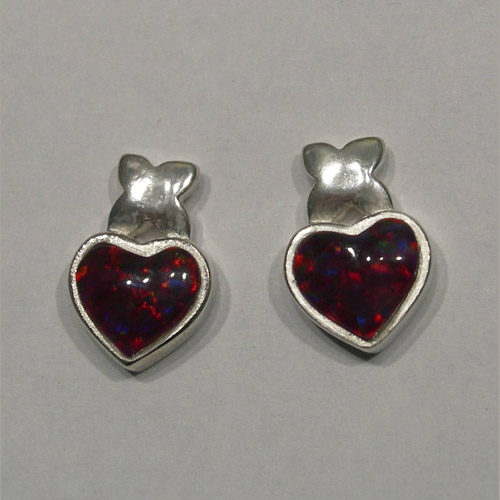 Sterling Silver cherry Opal heart shaped post earrings