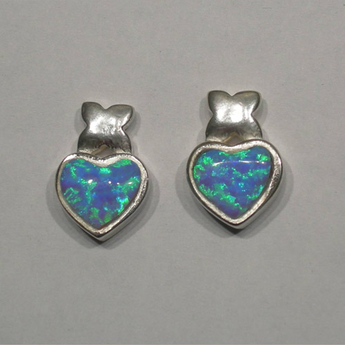 Sterling Silver black Opal heart shaped post earrings