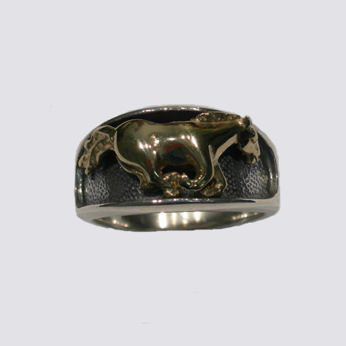 Sterling Silver gold galloping horse ring