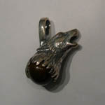 Right side of Sterling Silver Wolf Head Tigers Eye Quartz Pendant