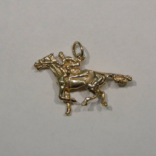 14 karat yellow gold race horse and jockey pendant right side