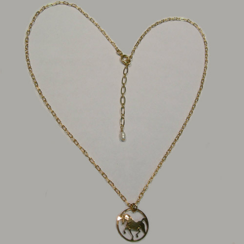 14 karat yellow gold plated charging horse necklace with chain