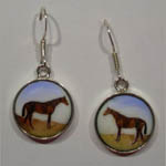 Sterling Silver enamel horse in field dangle earrings