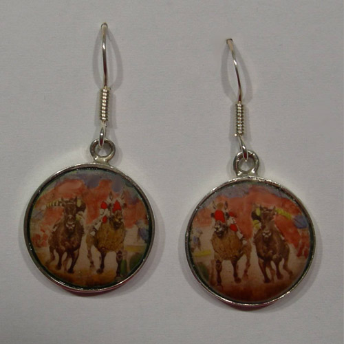 Sterling Silver enamel Seabiscuit dangle earrings