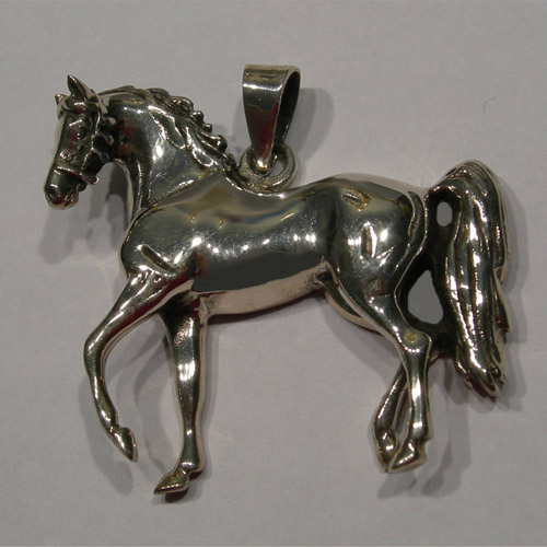 Sterling Silver large trotting  Arabian horse pendant