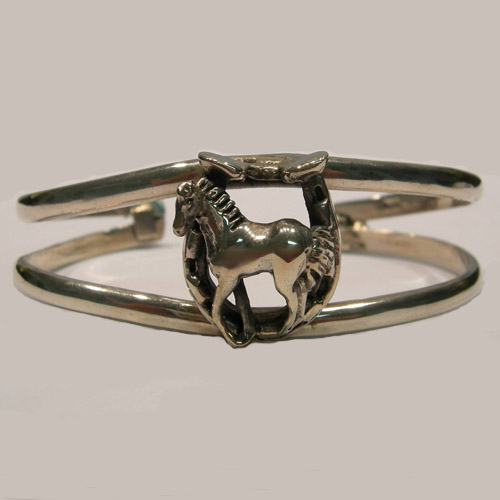 Sterling Silver horse inside horseshoe cuff bracelet