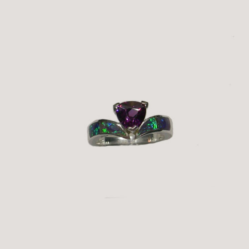 Sterling Silver Black Opal and Amethyst ring