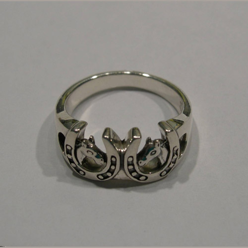 side of horse heads in horseshoes ring