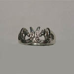 Sterling Silver double horse heads in horseshoes ring
