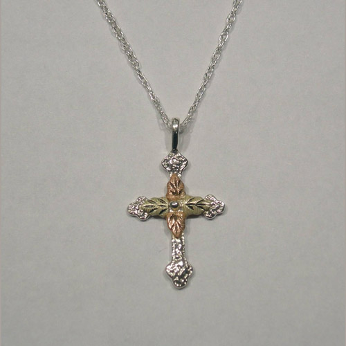 Black Hills Gold Sterling Silver leaf cross necklace