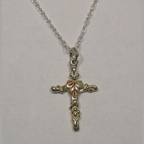 Black Hills Gold Sterling Silver leaf cross necklace