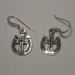 Sterling Silver cross in horseshoe earrings