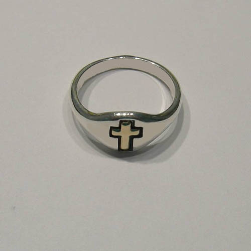 Side view of Sterling Silver and gold cross ring